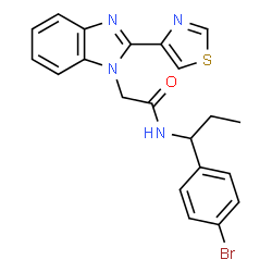 ChemSpider 2D Image | N-[1-(4-Bromophenyl)propyl]-2-[2-(1,3-thiazol-4-yl)-1H-benzimidazol-1-yl]acetamide | C21H19BrN4OS
