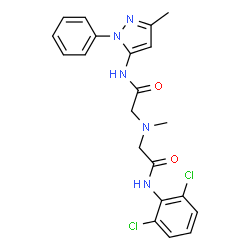 ChemSpider 2D Image | 2-[{2-[(2,6-Dichlorophenyl)amino]-2-oxoethyl}(methyl)amino]-N-(3-methyl-1-phenyl-1H-pyrazol-5-yl)acetamide | C21H21Cl2N5O2
