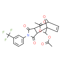 ChemSpider 2D Image | {3,5-Dioxo-4-[3-(trifluoromethyl)phenyl]-10-oxa-4-azatricyclo[5.2.1.0~2,6~]dec-8-en-1-yl}methylene diacetate | C20H16F3NO7