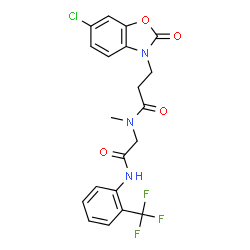 ChemSpider 2D Image | 3-(6-Chloro-2-oxo-1,3-benzoxazol-3(2H)-yl)-N-methyl-N-(2-oxo-2-{[2-(trifluoromethyl)phenyl]amino}ethyl)propanamide | C20H17ClF3N3O4