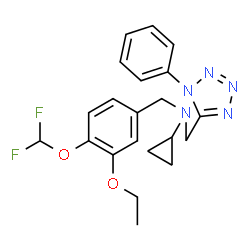ChemSpider 2D Image | N-[4-(Difluoromethoxy)-3-ethoxybenzyl]-N-[(1-phenyl-1H-tetrazol-5-yl)methyl]cyclopropanamine | C21H23F2N5O2
