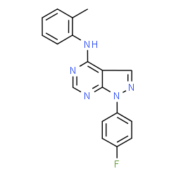 ChemSpider 2D Image | 1-(4-fluorophenyl)-N-(2-methylphenyl)-1H-pyrazolo[3,4-d]pyrimidin-4-amine | C18H14FN5