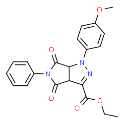 ChemSpider 2D Image | Ethyl 1-(4-methoxyphenyl)-4,6-dioxo-5-phenyl-1,3a,4,5,6,6a-hexahydropyrrolo[3,4-c]pyrazole-3-carboxylate | C21H19N3O5