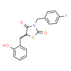 ChemSpider 2D Image | 3-(4-Fluorobenzyl)-5-(2-hydroxybenzylidene)-1,3-thiazolidine-2,4-dione | C17H12FNO3S