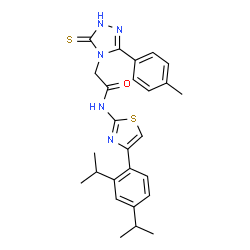ChemSpider 2D Image | N-[4-(2,4-Diisopropylphenyl)-1,3-thiazol-2-yl]-2-[3-(4-methylphenyl)-5-thioxo-1,5-dihydro-4H-1,2,4-triazol-4-yl]acetamide | C26H29N5OS2