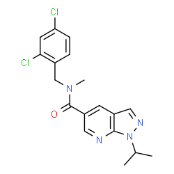 ChemSpider 2D Image | N-(2,4-Dichlorobenzyl)-1-isopropyl-N-methyl-1H-pyrazolo[3,4-b]pyridine-5-carboxamide | C18H18Cl2N4O