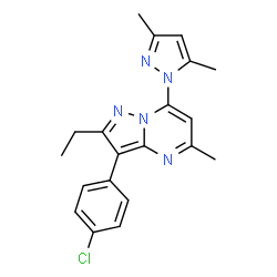 ChemSpider 2D Image | 3-(4-Chlorophenyl)-7-(3,5-dimethyl-1H-pyrazol-1-yl)-2-ethyl-5-methylpyrazolo[1,5-a]pyrimidine | C20H20ClN5