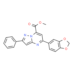 ChemSpider 2D Image | Methyl 5-(1,3-benzodioxol-5-yl)-2-phenylpyrazolo[1,5-a]pyrimidine-7-carboxylate | C21H15N3O4