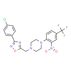 ChemSpider 2D Image | 1-{[3-(4-Chlorophenyl)-1,2,4-oxadiazol-5-yl]methyl}-4-[2-nitro-4-(trifluoromethyl)phenyl]piperazine | C20H17ClF3N5O3