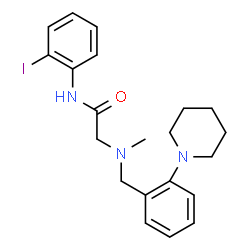 ChemSpider 2D Image | N-(2-Iodophenyl)-N~2~-methyl-N~2~-[2-(1-piperidinyl)benzyl]glycinamide | C21H26IN3O