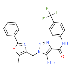 ChemSpider 2D Image | 5-Amino-1-[(5-methyl-2-phenyl-1,3-oxazol-4-yl)methyl]-N-[4-(trifluoromethyl)phenyl]-1H-1,2,3-triazole-4-carboxamide | C21H17F3N6O2