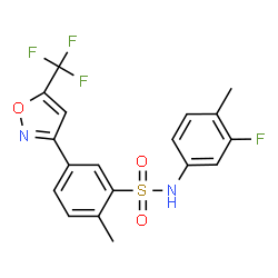 ChemSpider 2D Image | N-(3-Fluoro-4-methylphenyl)-2-methyl-5-[5-(trifluoromethyl)-1,2-oxazol-3-yl]benzenesulfonamide | C18H14F4N2O3S