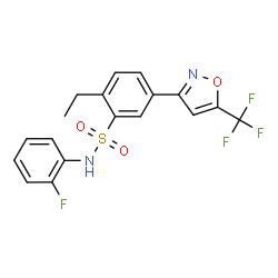 ChemSpider 2D Image | 2-Ethyl-N-(2-fluorophenyl)-5-[5-(trifluoromethyl)-1,2-oxazol-3-yl]benzenesulfonamide | C18H14F4N2O3S