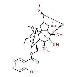 ChemSpider 2D Image | [(1alpha,5xi,6beta,9xi,10xi,14alpha,16beta)-20-Ethyl-7,8-dihydroxy-1,6,14,16-tetramethoxyaconitan-4-yl]methyl 2-aminobenzoate | C32H46N2O8
