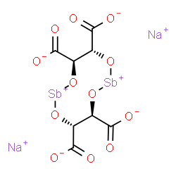 ChemSpider 2D Image | Disodium (4R,5R,9R,10R)-1,3,6,8,2,7-tetroxadistibecane-2,7-bis(ylium)-4,5,9,10-tetracarboxylate | C8H4Na2O12Sb2