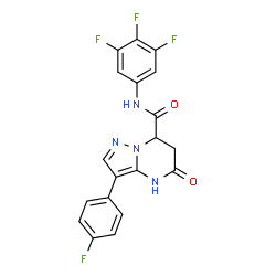 ChemSpider 2D Image | 3-(4-Fluorophenyl)-5-oxo-N-(3,4,5-trifluorophenyl)-4,5,6,7-tetrahydropyrazolo[1,5-a]pyrimidine-7-carboxamide | C19H12F4N4O2