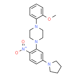 ChemSpider 2D Image | 1-(2-Methoxyphenyl)-4-[2-nitro-5-(1-pyrrolidinyl)phenyl]piperazine | C21H26N4O3