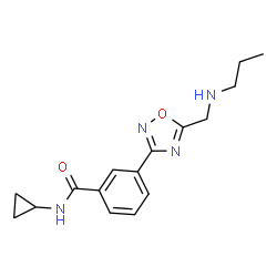 ChemSpider 2D Image | N-Cyclopropyl-3-{5-[(propylamino)methyl]-1,2,4-oxadiazol-3-yl}benzamide | C16H20N4O2