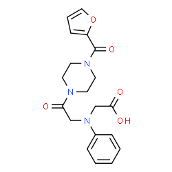 ChemSpider 2D Image | [{2-[4-(2-Furoyl)-1-piperazinyl]-2-oxoethyl}(phenyl)amino]acetic acid | C19H21N3O5