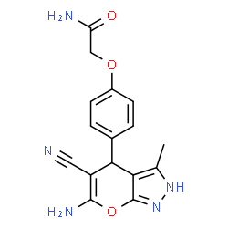 ChemSpider 2D Image | 2-[4-(6-Amino-5-cyano-3-methyl-2,4-dihydropyrano[2,3-c]pyrazol-4-yl)phenoxy]acetamide | C16H15N5O3