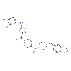 ChemSpider 2D Image | [4-(1,3-Benzodioxol-5-ylmethyl)-1-piperazinyl][1-({2-[(3,4-dimethylphenyl)amino]-1,3-thiazol-4-yl}carbonyl)-4-piperidinyl]methanone | C30H35N5O4S