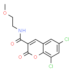 ChemSpider 2D Image | 6,8-Dichloro-N-(2-methoxyethyl)-2-oxo-2H-chromene-3-carboxamide | C13H11Cl2NO4