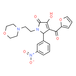 ChemSpider 2D Image | 4-(2-Furoyl)-3-hydroxy-1-[2-(4-morpholinyl)ethyl]-5-(3-nitrophenyl)-1,5-dihydro-2H-pyrrol-2-one | C21H21N3O7