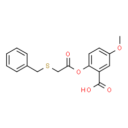 ChemSpider 2D Image | 2-[2-(Benzylsulfanyl)acetoxy]-5-methoxybenzoic acid | C17H16O5S