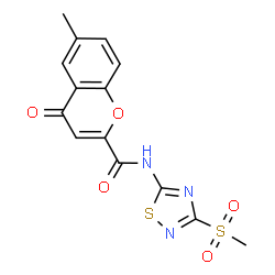 ChemSpider 2D Image | 6-Methyl-N-[3-(methylsulfonyl)-1,2,4-thiadiazol-5-yl]-4-oxo-4H-chromene-2-carboxamide | C14H11N3O5S2