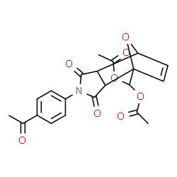ChemSpider 2D Image | [4-(4-Acetylphenyl)-3,5-dioxo-10-oxa-4-azatricyclo[5.2.1.0~2,6~]dec-8-en-1-yl]methylene diacetate | C21H19NO8