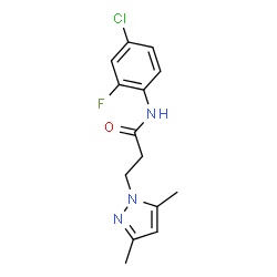 ChemSpider 2D Image | N-(4-Chloro-2-fluorophenyl)-3-(3,5-dimethyl-1H-pyrazol-1-yl)propanamide | C14H15ClFN3O