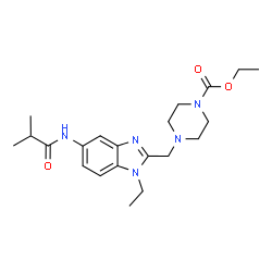ChemSpider 2D Image | Ethyl 4-{[1-ethyl-5-(isobutyrylamino)-1H-benzimidazol-2-yl]methyl}-1-piperazinecarboxylate | C21H31N5O3