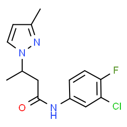 ChemSpider 2D Image | N-(3-Chloro-4-fluorophenyl)-3-(3-methyl-1H-pyrazol-1-yl)butanamide | C14H15ClFN3O