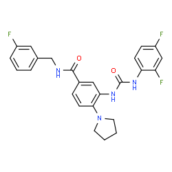 ChemSpider 2D Image | 3-{[(2,4-Difluorophenyl)carbamoyl]amino}-N-(3-fluorobenzyl)-4-(1-pyrrolidinyl)benzamide | C25H23F3N4O2