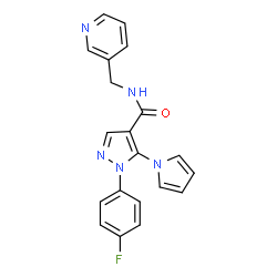 ChemSpider 2D Image | 1-(4-Fluorophenyl)-N-(3-pyridinylmethyl)-5-(1H-pyrrol-1-yl)-1H-pyrazole-4-carboxamide | C20H16FN5O