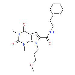 ChemSpider 2D Image | N-[2-(1-Cyclohexen-1-yl)ethyl]-7-(3-methoxypropyl)-1,3-dimethyl-2,4-dioxo-2,3,4,7-tetrahydro-1H-pyrrolo[2,3-d]pyrimidine-6-carboxamide | C21H30N4O4