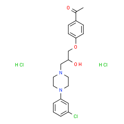 ChemSpider 2D Image | 1-(4-{3-[4-(3-Chlorophenyl)-1-piperazinyl]-2-hydroxypropoxy}phenyl)ethanone dihydrochloride | C21H27Cl3N2O3