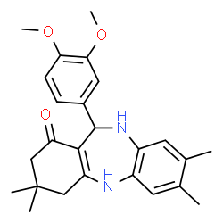 ChemSpider 2D Image | 11-(3,4-Dimethoxyphenyl)-3,3,7,8-tetramethyl-2,3,4,5,10,11-hexahydro-1H-dibenzo[b,e][1,4]diazepin-1-one | C25H30N2O3