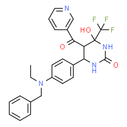 ChemSpider 2D Image | 6-{4-[Benzyl(ethyl)amino]phenyl}-4-hydroxy-5-(3-pyridinylcarbonyl)-4-(trifluoromethyl)tetrahydro-2(1H)-pyrimidinone | C26H25F3N4O3