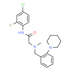 ChemSpider 2D Image | N-(4-Chloro-2-fluorophenyl)-N~2~-methyl-N~2~-[2-(1-piperidinyl)benzyl]glycinamide | C21H25ClFN3O