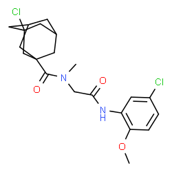 ChemSpider 2D Image | 3-Chloro-N-{2-[(5-chloro-2-methoxyphenyl)amino]-2-oxoethyl}-N-methyl-1-adamantanecarboxamide | C21H26Cl2N2O3
