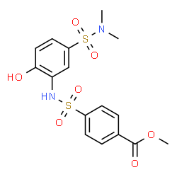 ChemSpider 2D Image | Methyl 4-{[5-(dimethylsulfamoyl)-2-hydroxyphenyl]sulfamoyl}benzoate | C16H18N2O7S2