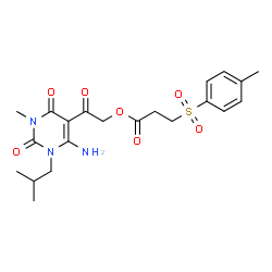 ChemSpider 2D Image | 2-(6-Amino-1-isobutyl-3-methyl-2,4-dioxo-1,2,3,4-tetrahydro-5-pyrimidinyl)-2-oxoethyl 3-[(4-methylphenyl)sulfonyl]propanoate | C21H27N3O7S