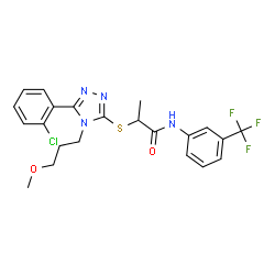 ChemSpider 2D Image | 2-{[5-(2-Chlorophenyl)-4-(3-methoxypropyl)-4H-1,2,4-triazol-3-yl]sulfanyl}-N-[3-(trifluoromethyl)phenyl]propanamide | C22H22ClF3N4O2S