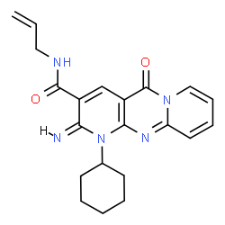 ChemSpider 2D Image | (2E)-N-Allyl-1-cyclohexyl-2-imino-5-oxo-1,5-dihydro-2H-dipyrido[1,2-a:2',3'-d]pyrimidine-3-carboxamide | C21H23N5O2