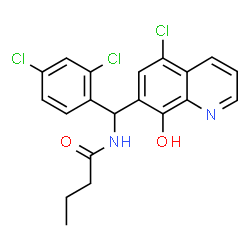 ChemSpider 2D Image | N-[(5-Chloro-8-hydroxy-7-quinolinyl)(2,4-dichlorophenyl)methyl]butanamide | C20H17Cl3N2O2