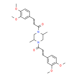 ChemSpider 2D Image | 1,1'-(2,5-Dimethyl-1,4-piperazinediyl)bis[3-(3,4-dimethoxyphenyl)-2-propen-1-one] | C28H34N2O6