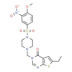 ChemSpider 2D Image | 6-Ethyl-3-({4-[(4-methoxy-3-nitrophenyl)sulfonyl]-1-piperazinyl}methyl)thieno[2,3-d]pyrimidin-4(3H)-one | C20H23N5O6S2