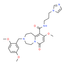 ChemSpider 2D Image | 3-(2,5-Dimethoxybenzyl)-N-[3-(1H-imidazol-1-yl)propyl]-9-methoxy-7-oxo-1,2,3,4,5,7-hexahydropyrido[1,2-d][1,4]diazepine-10-carboxamide | C26H33N5O5