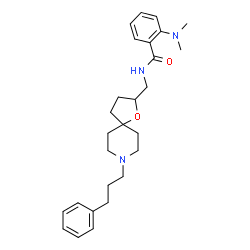 ChemSpider 2D Image | 2-(Dimethylamino)-N-{[8-(3-phenylpropyl)-1-oxa-8-azaspiro[4.5]dec-2-yl]methyl}benzamide | C27H37N3O2